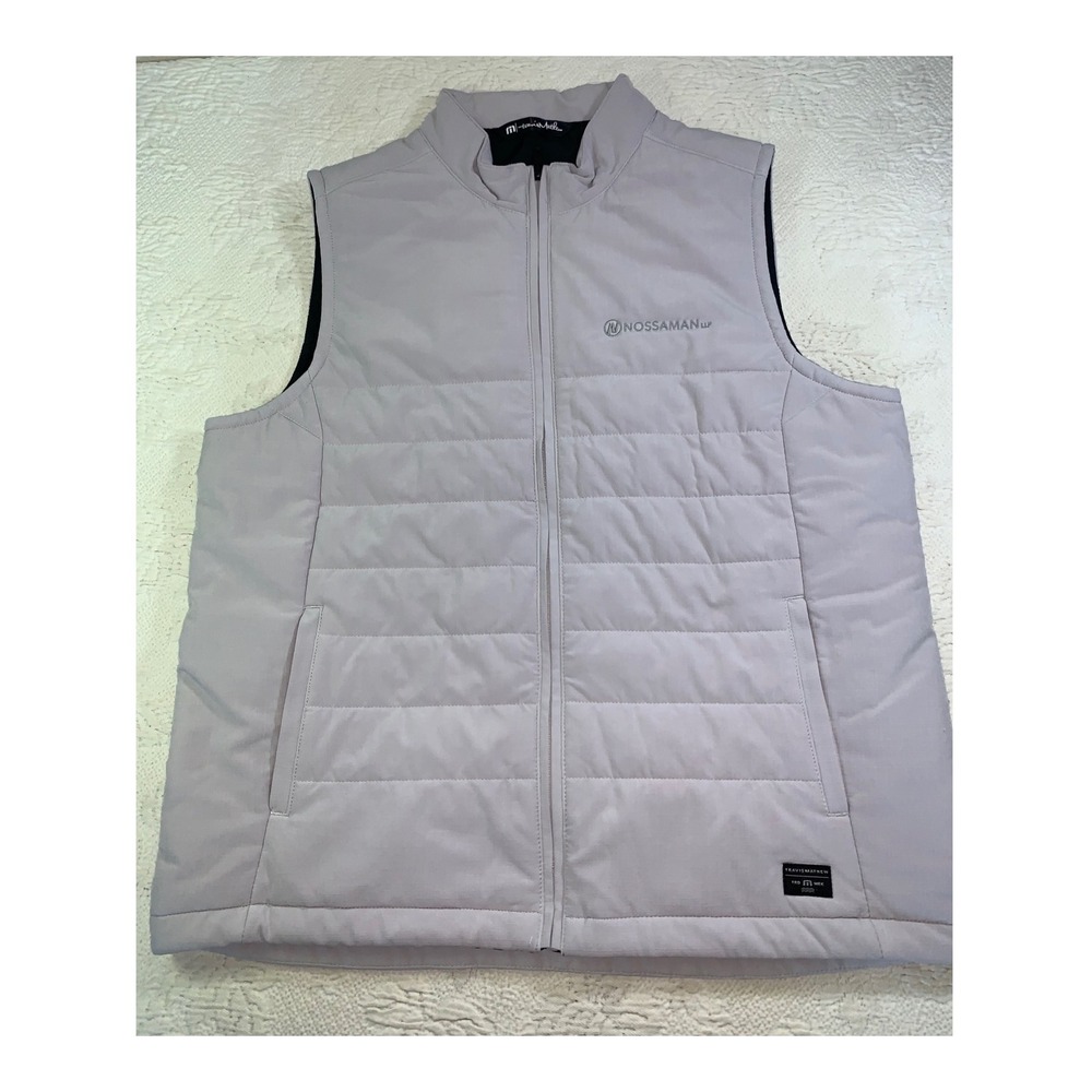 TravisMathew Mens Quilted Puffer Vest Grey Full Zip Golf Layering Insulated L